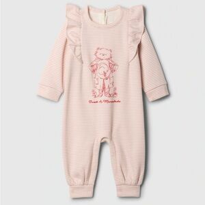 Baby Gap Paddington Bear 3-6M Pink Striped Footless Onesie One Piece Ruffle NWT!